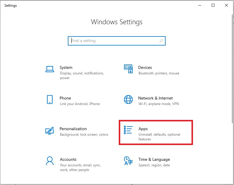 Windows settings screen