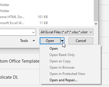 open and repair excel file