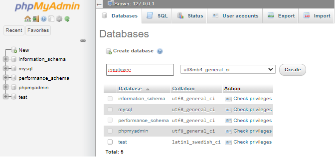 phpMyAdmin panel