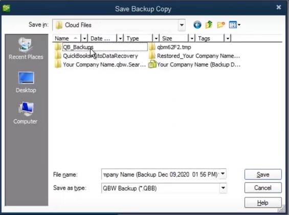 Select QuickBooks Backup (QBB) File Location