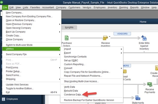 condense data quickbooks