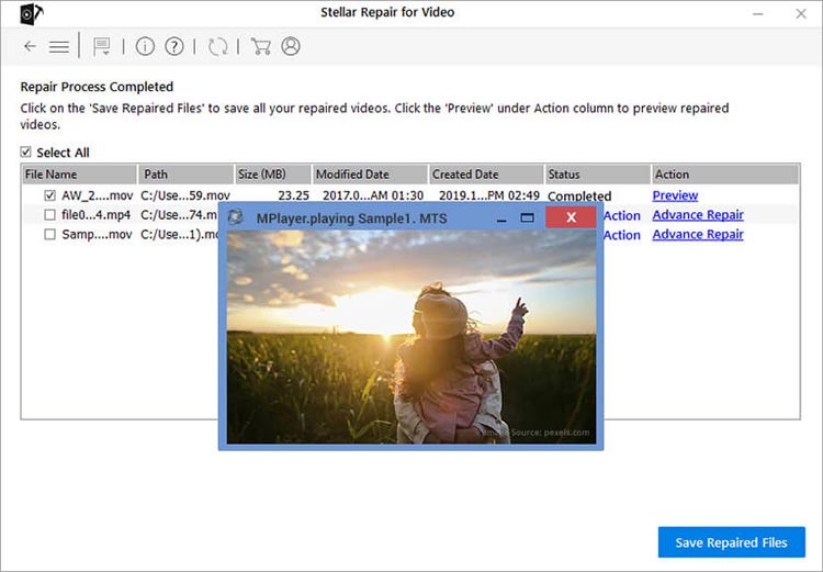 preview repaired videos