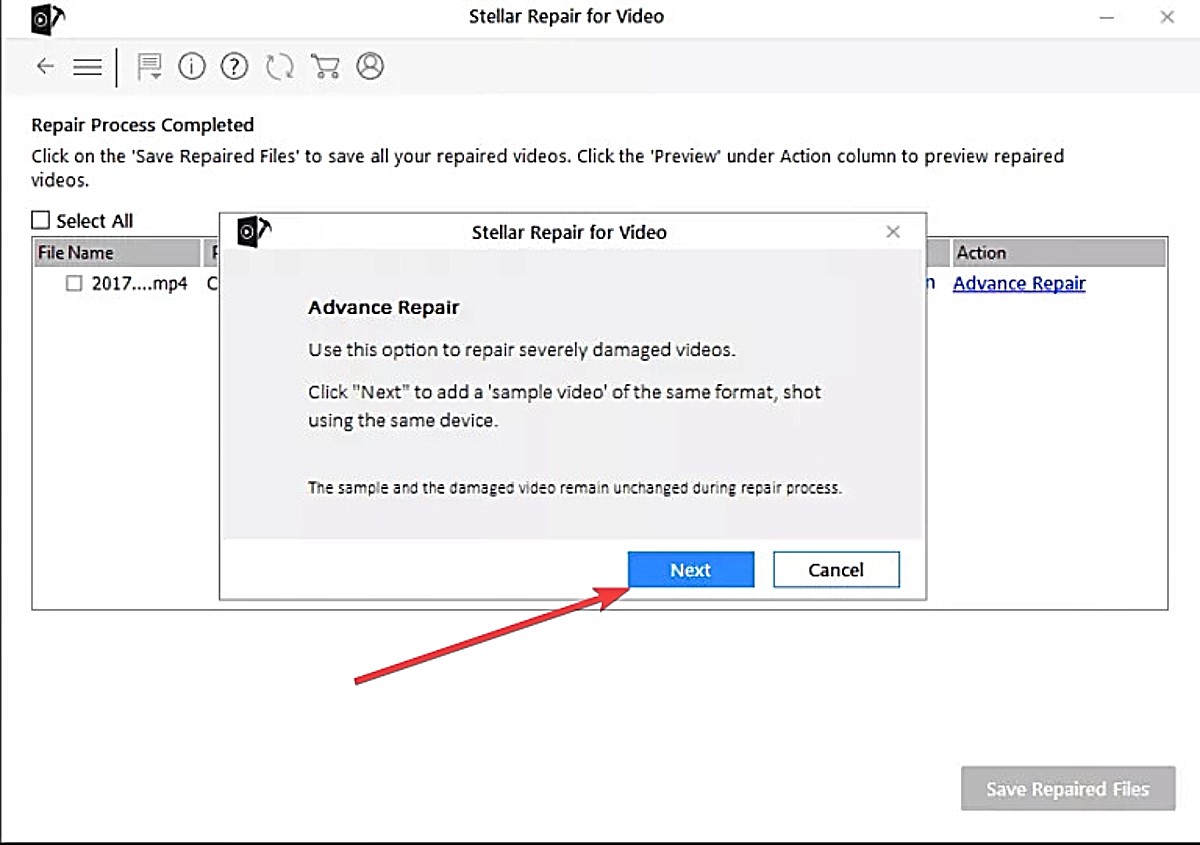 Stellar Repair For Video - Choose Next