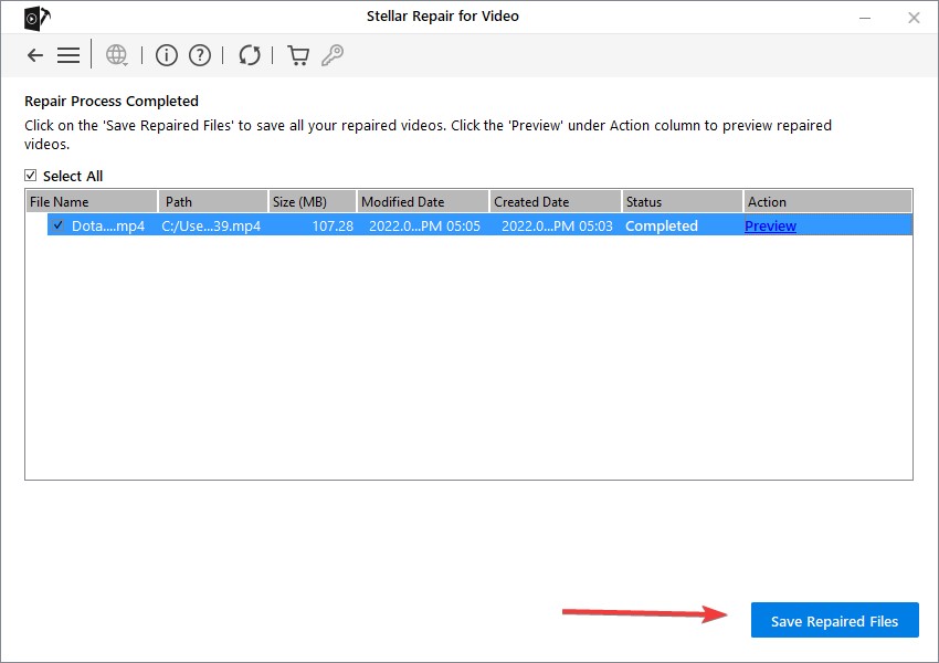 Stellar Repair For Video - Save Repaired Files