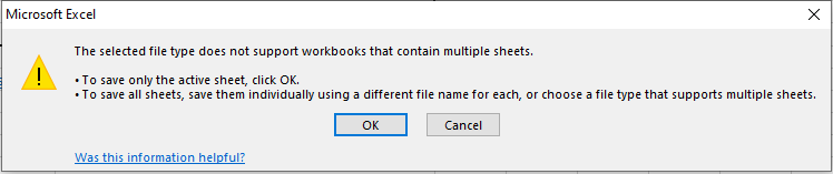 Workbooks contain multiple sheets warning msg