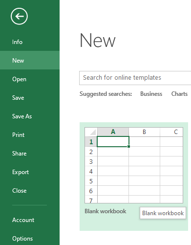 new excel workbook