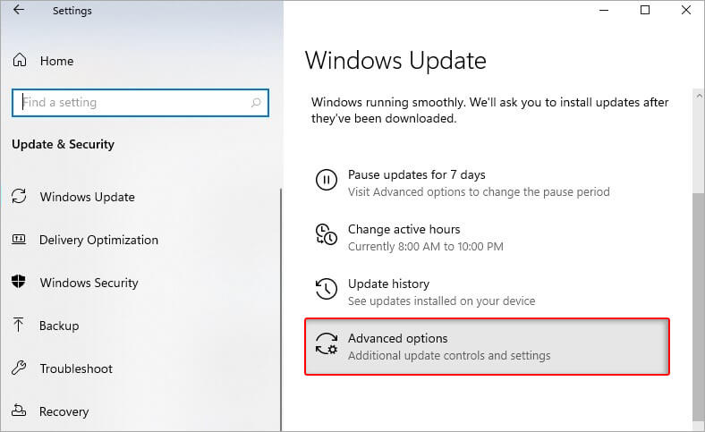 click advanced options in Windows update section