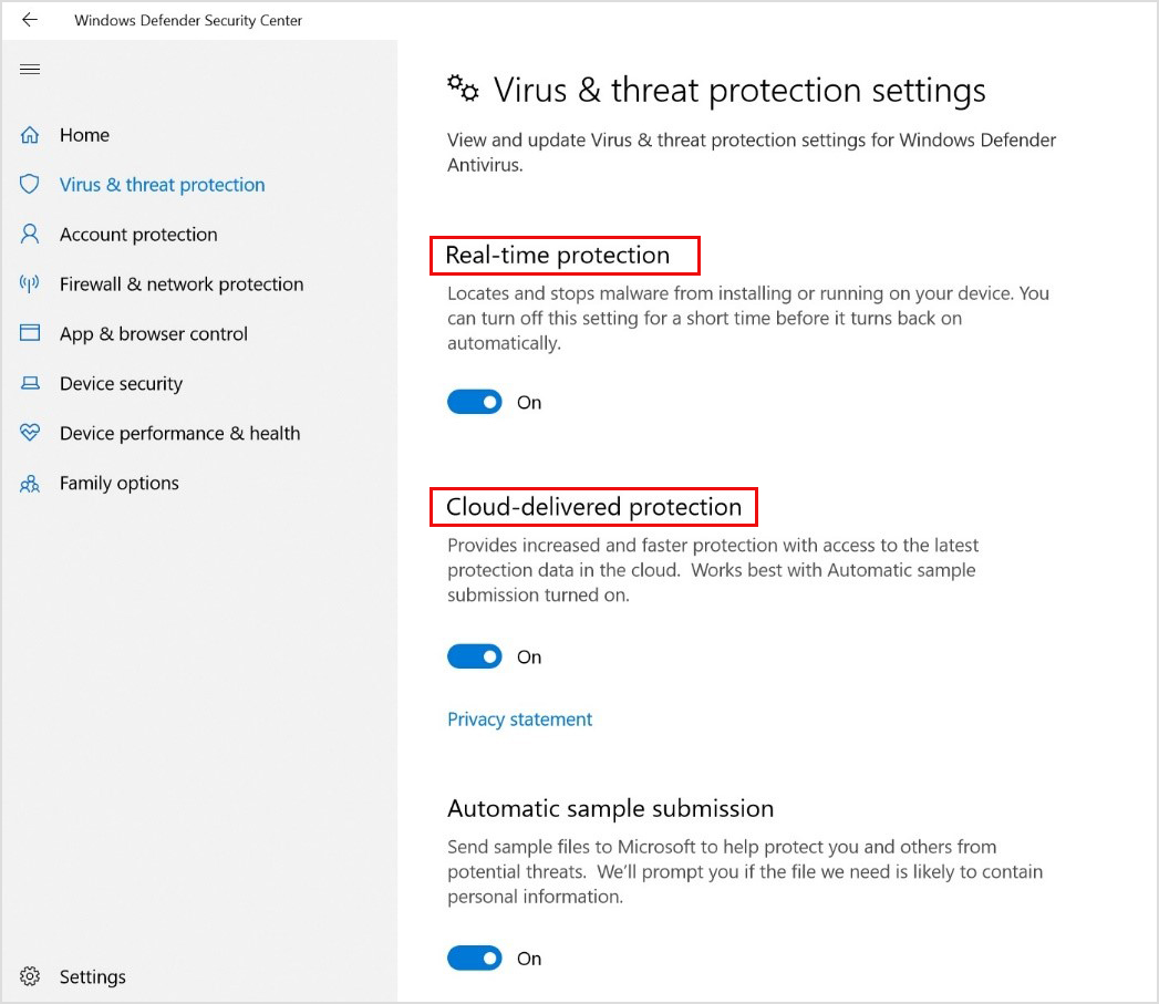 enabling windows defender