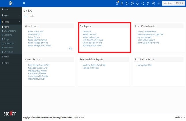 Mailbox Size Reports in Exchange Server - Stellar