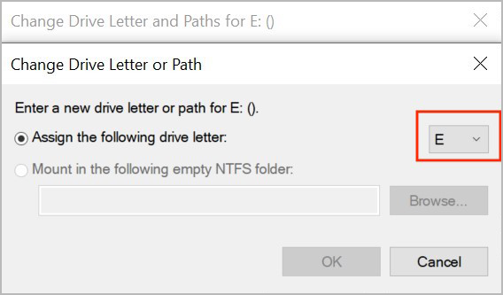 Assign the following drive letter