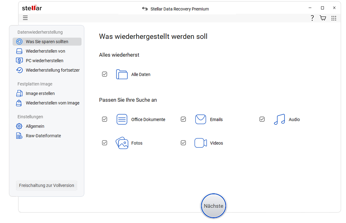 Öffnen Sie das Programm Stellar Data Recovery