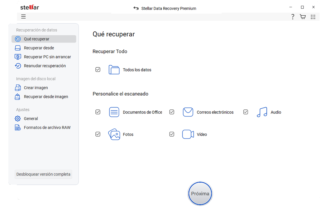 Abra el programa Stellar Data Recovery