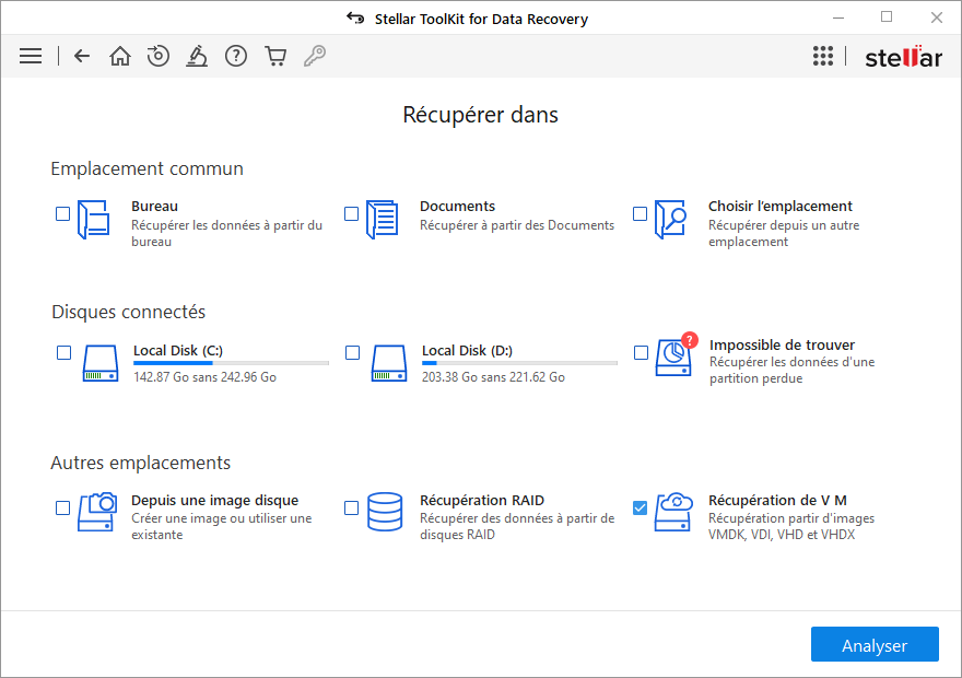 récupérer vos données perdues et cliquez sur Analyser.