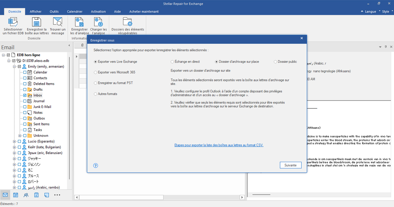 Exporter vers le dossier d'archivage local