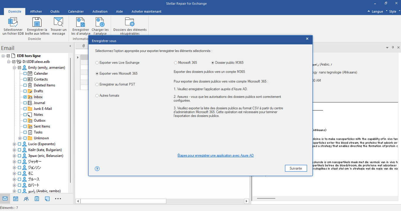 Exporter vers le dossier  public Microsoft 365