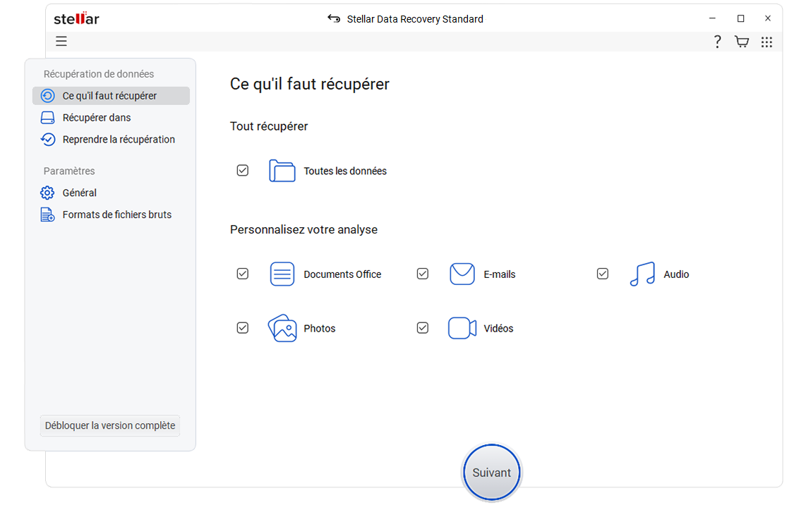 Sélectionner le type de données