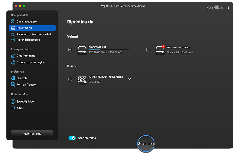 Stellar Data Recovery Professional > Recupera da