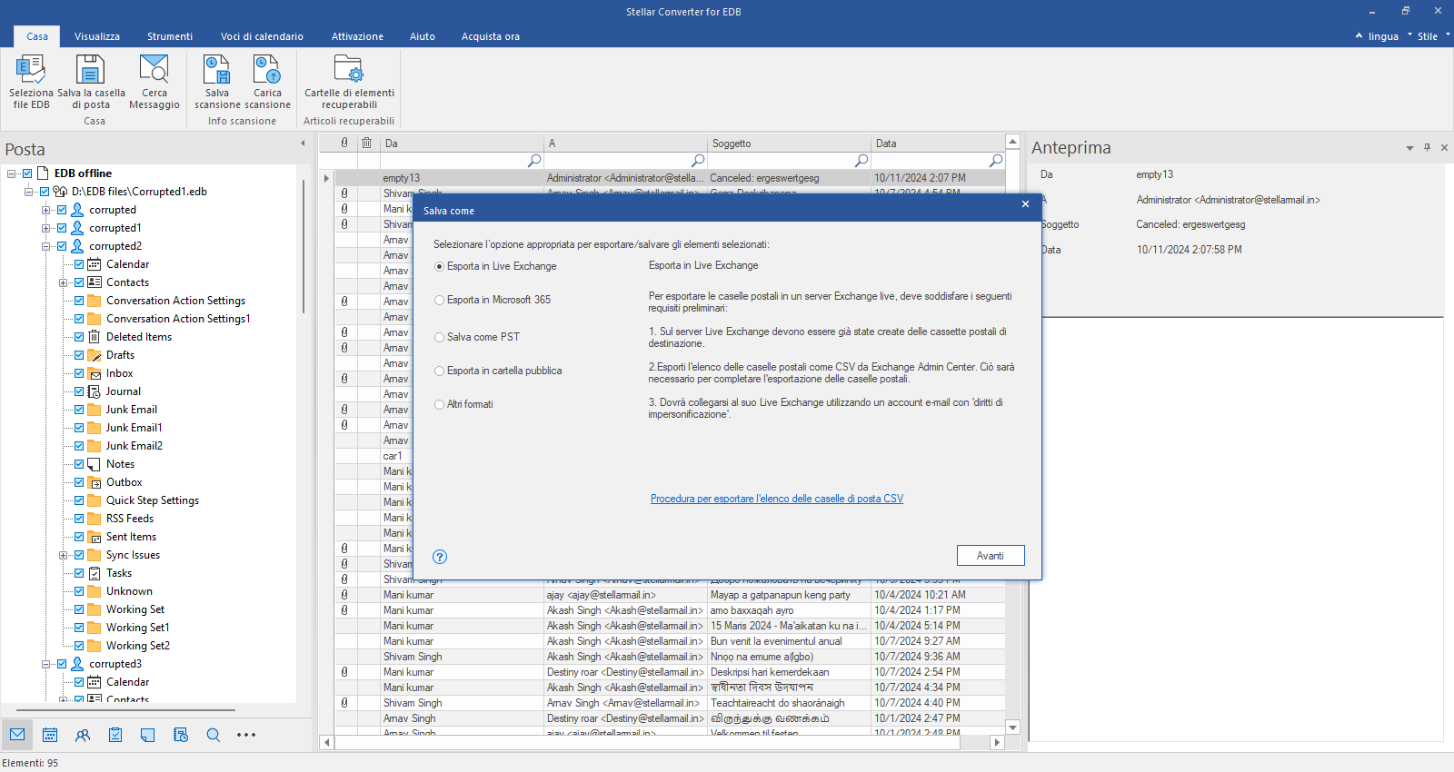 scegliere Esporta in Live Exchange e fare clic su "Avanti".