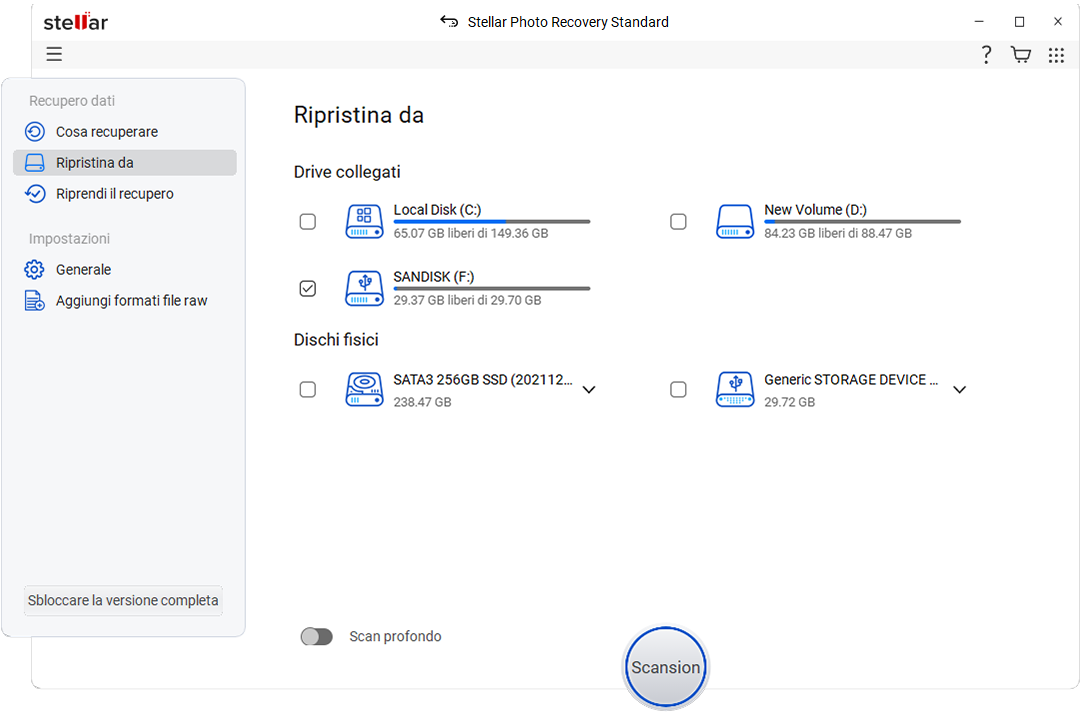 Illustrazione: Recupero dei dati dei file RAW nel software Stellar Photo Recovery.