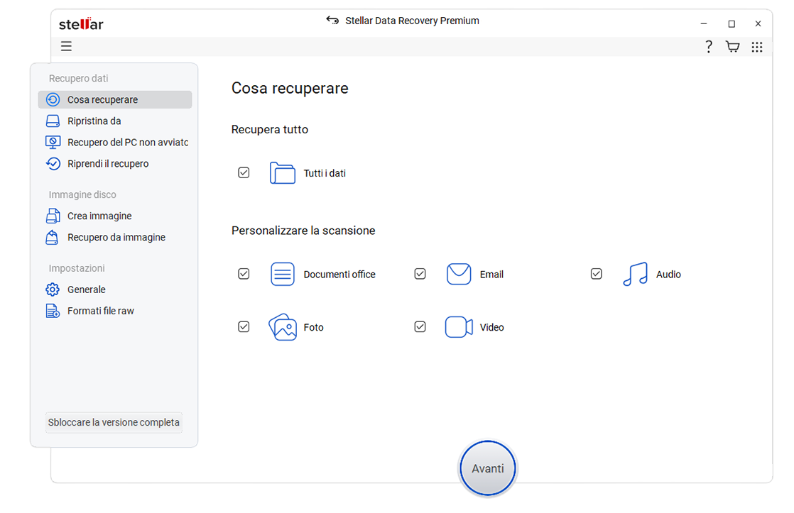 Selezionare il tipo di file