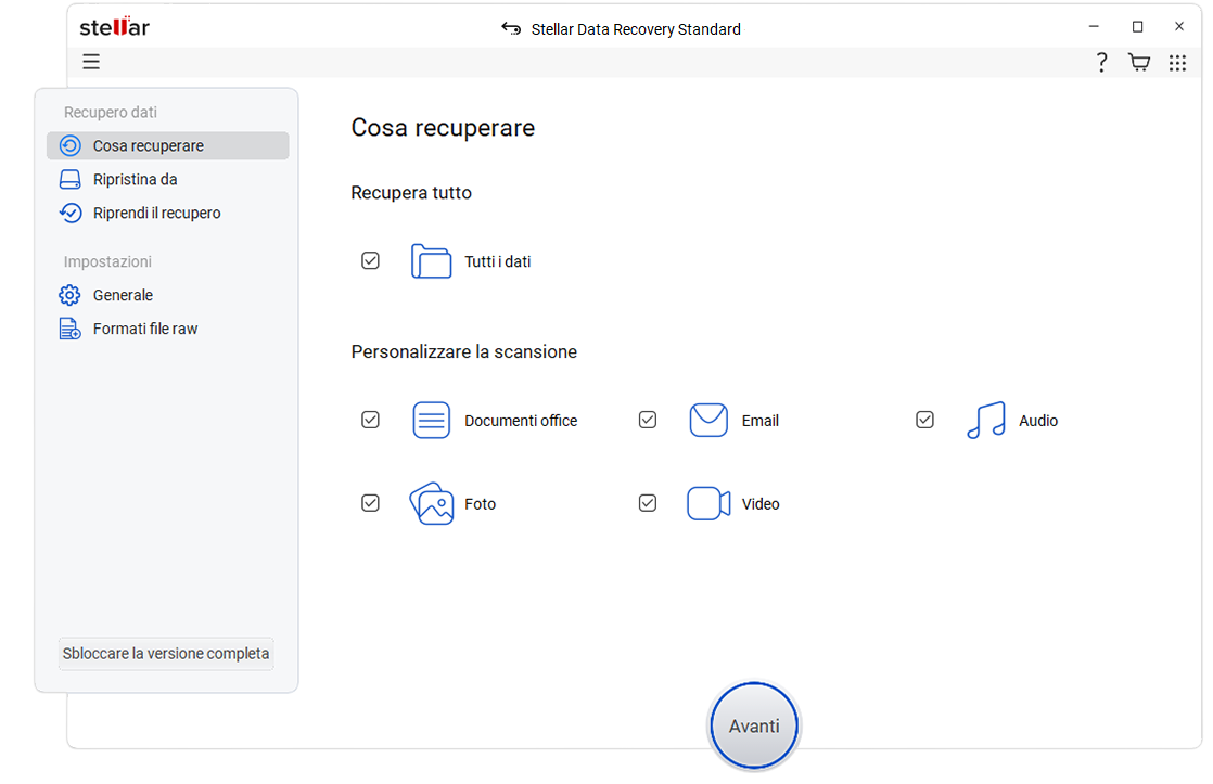 Selezionare il tipo di file