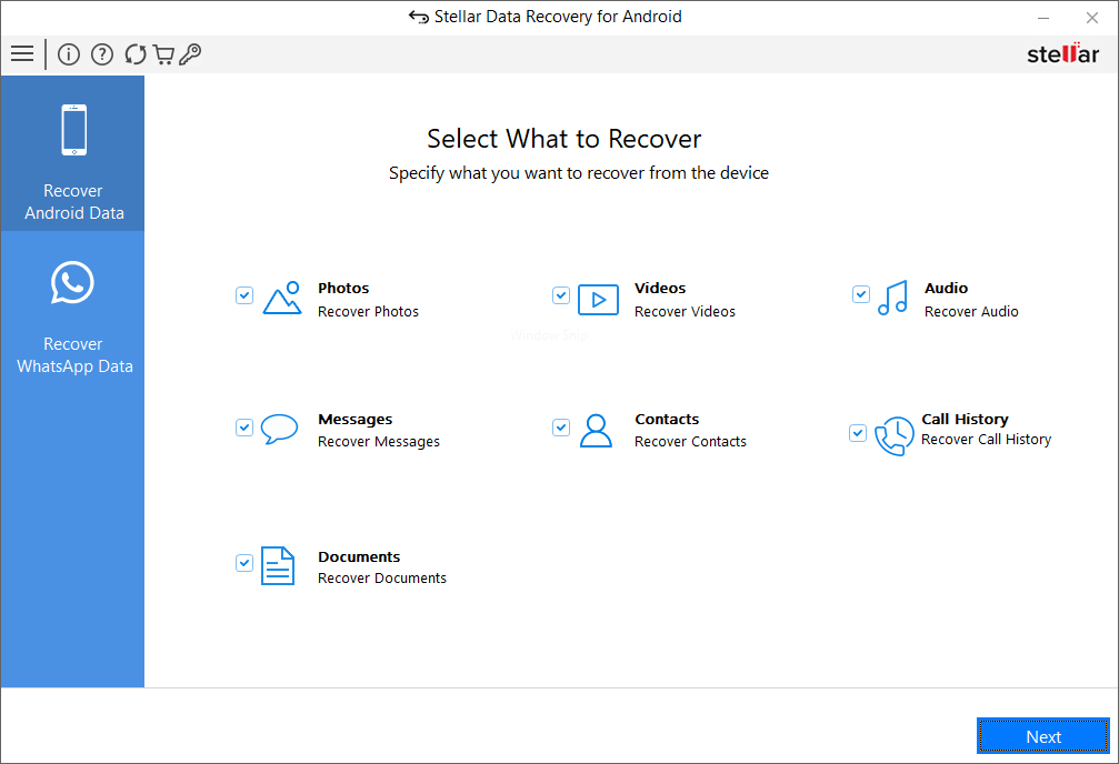 Select the file type you wish to scan 