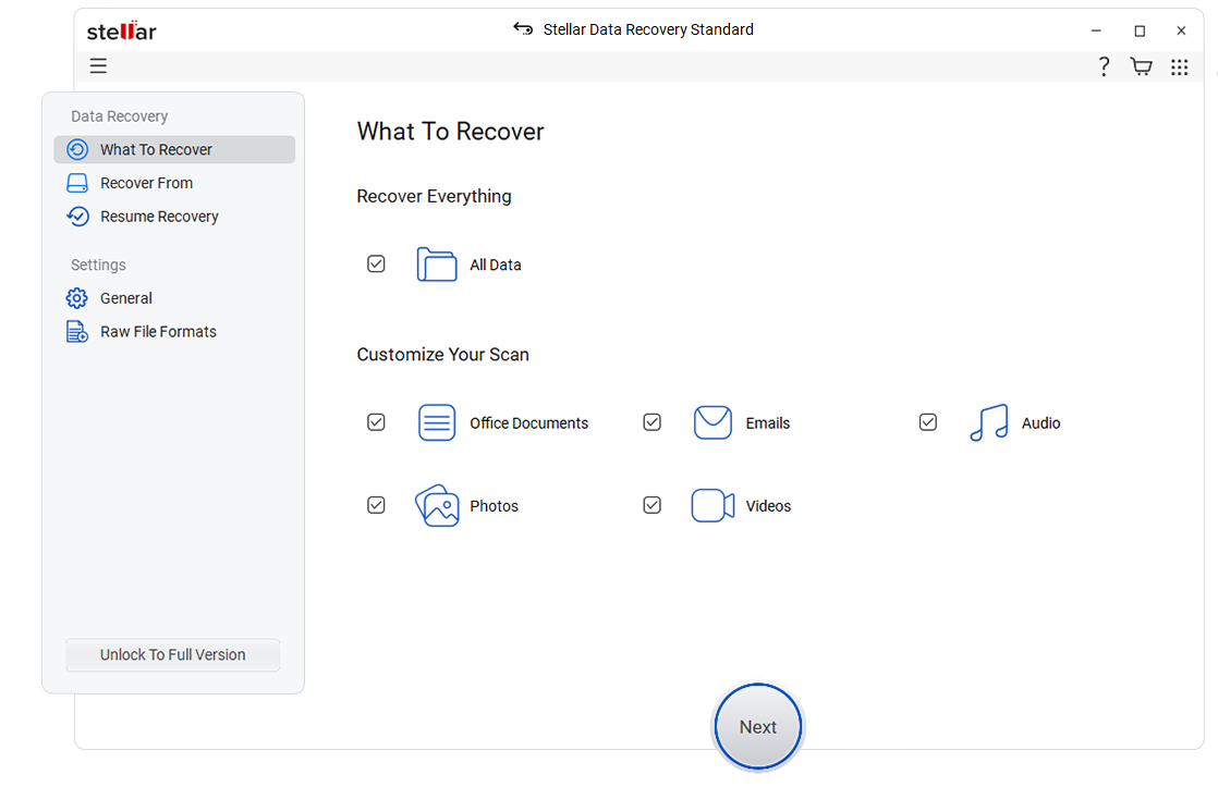 after selecting the file type to recover click next