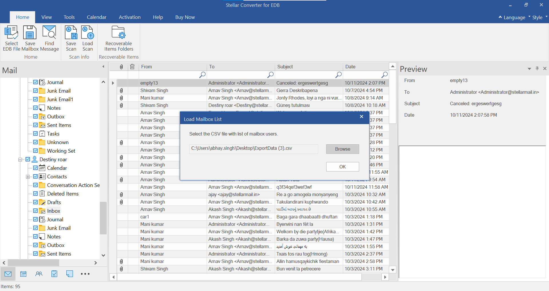 export mailboxes from the EDB file