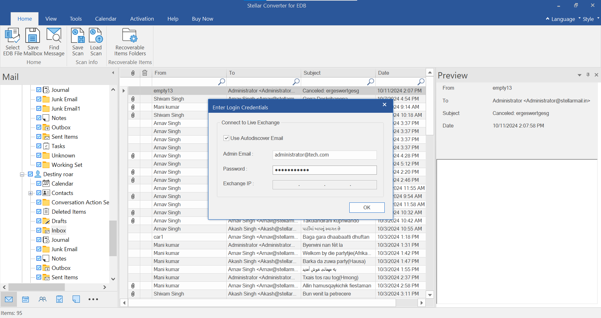 Enter Exchange 2019 credentials