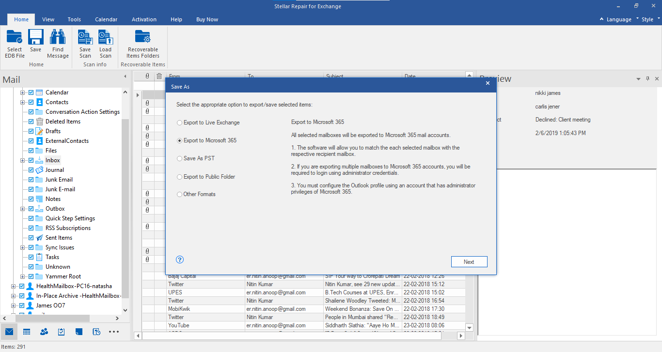 Export to office 365
