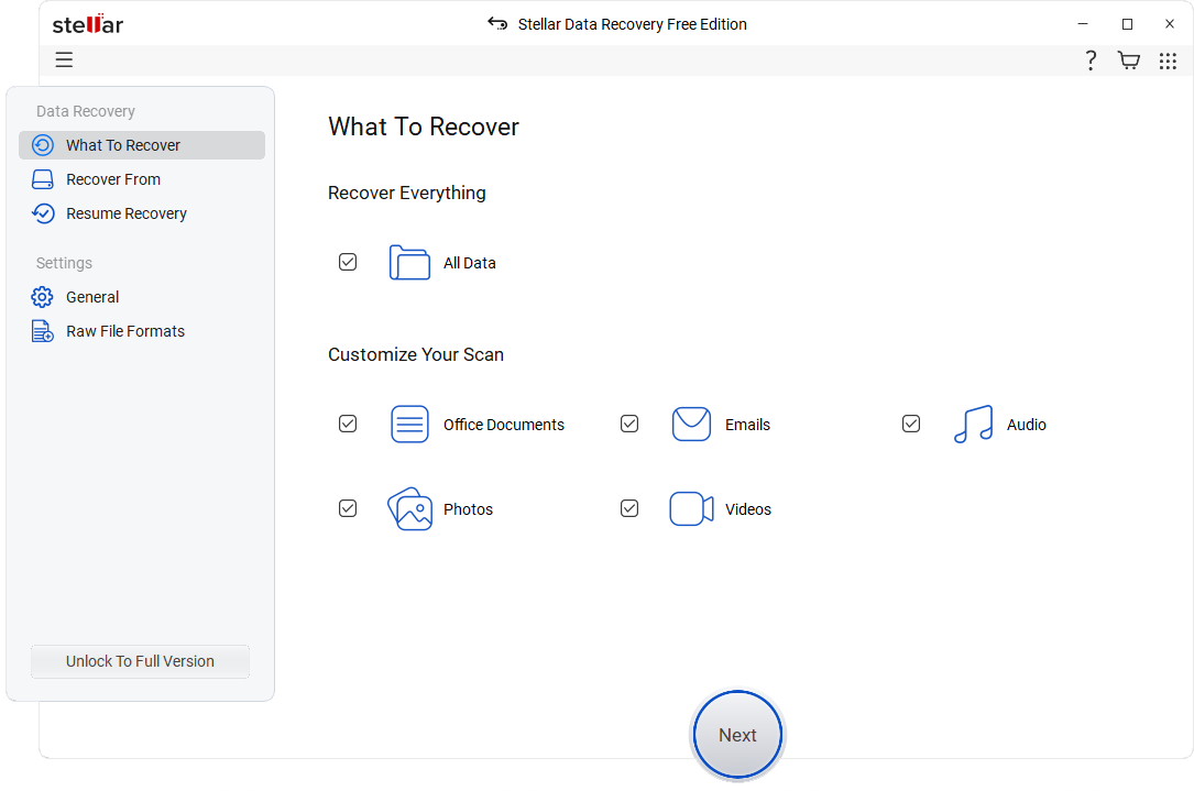 What to Recover - stellar data recovery free edition