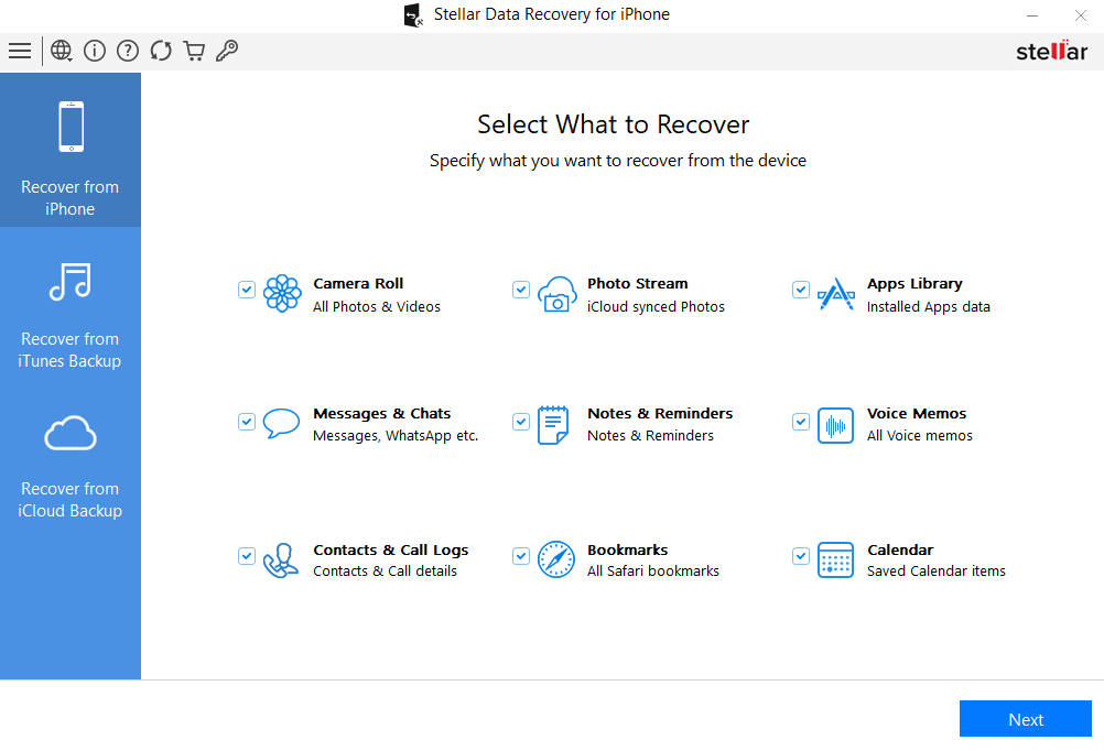 Stellar Data Recovery for iPhone - select Recover from iPhone option