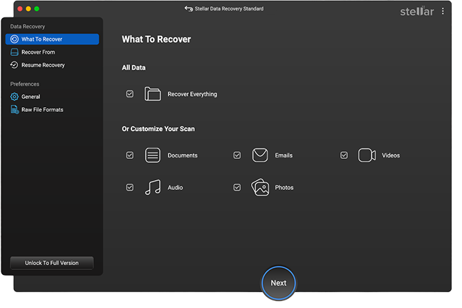 Stellar Data Recovery > Select What To Recover