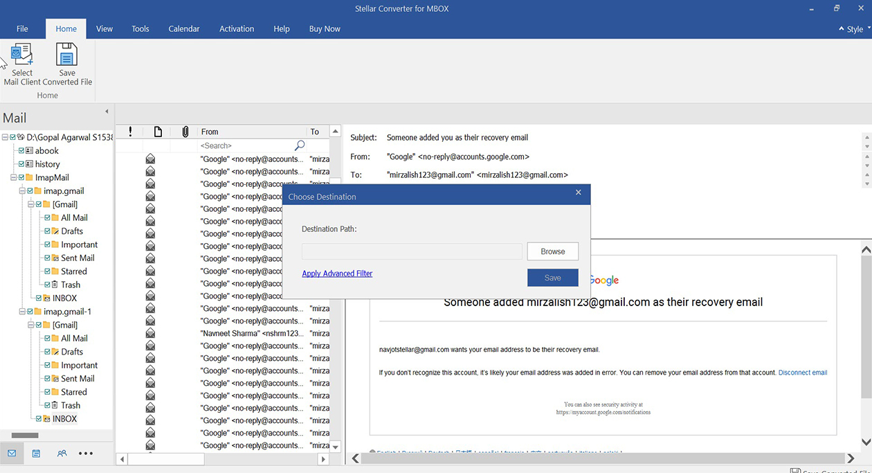  ‘Choose Destination to select the location to save the converted file