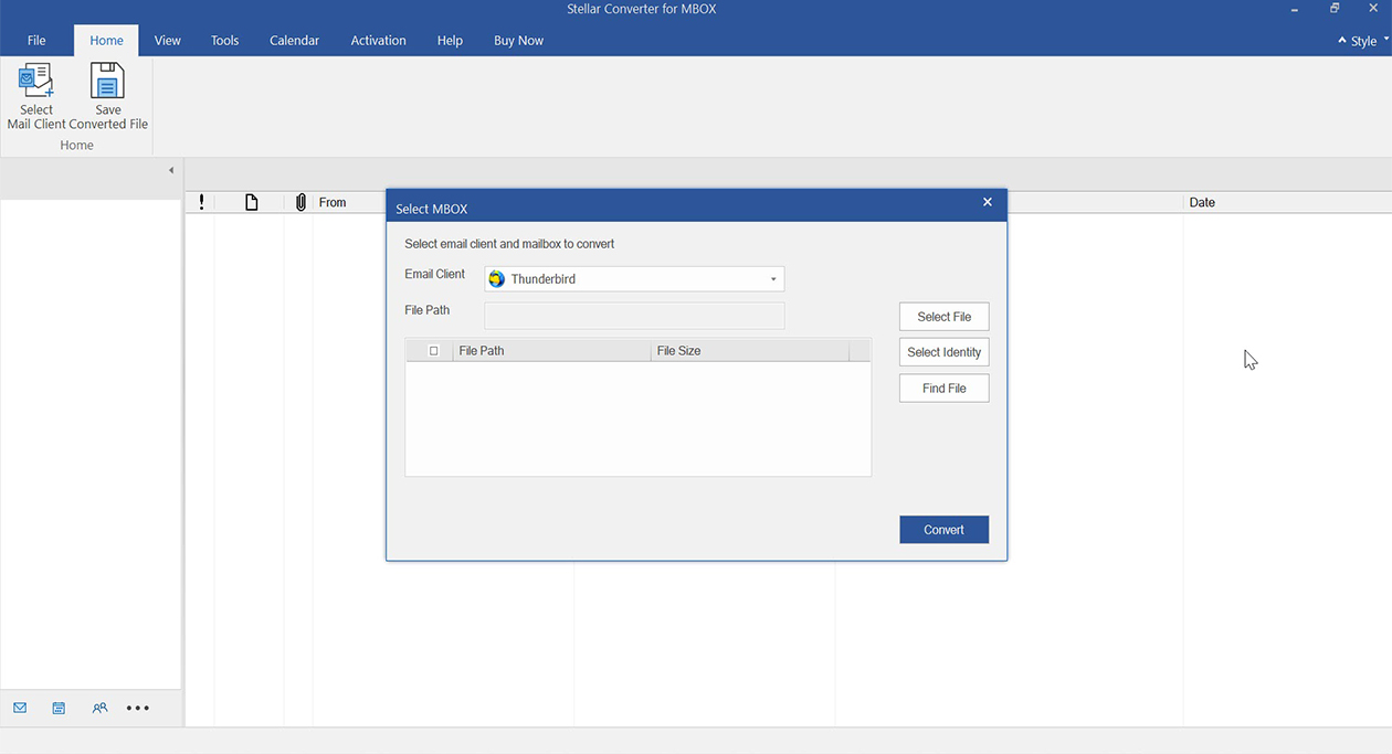 Select Thunderbird from Stellar Converter for MBOX Home Screen