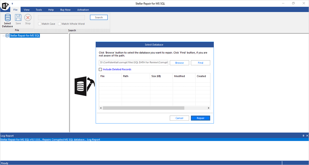 Select the MDF file which you want to repair