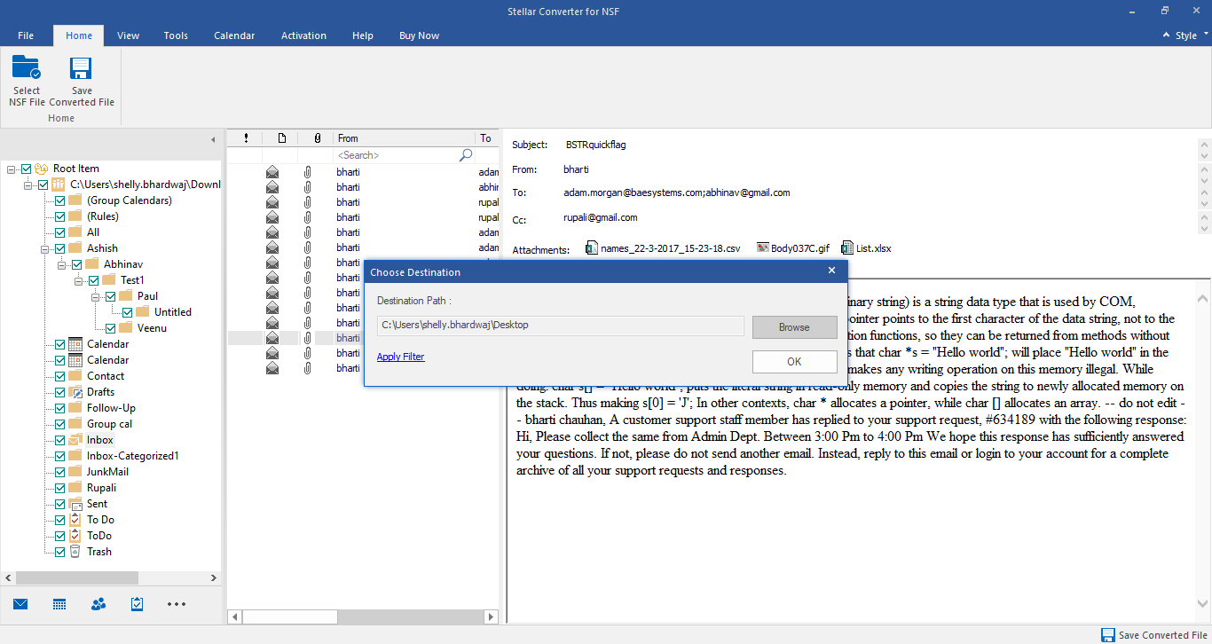 Select desired file format to save the converted NSF file