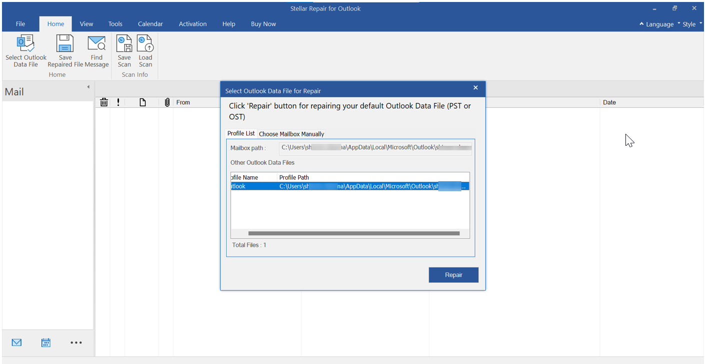 stellar repair for outlook browse pst file