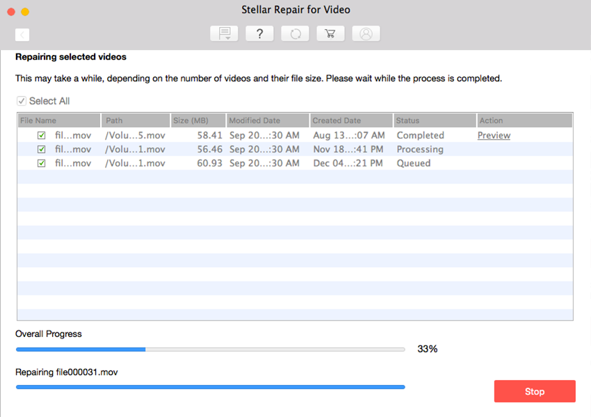 Stellar Repair for Video MP4 repair process