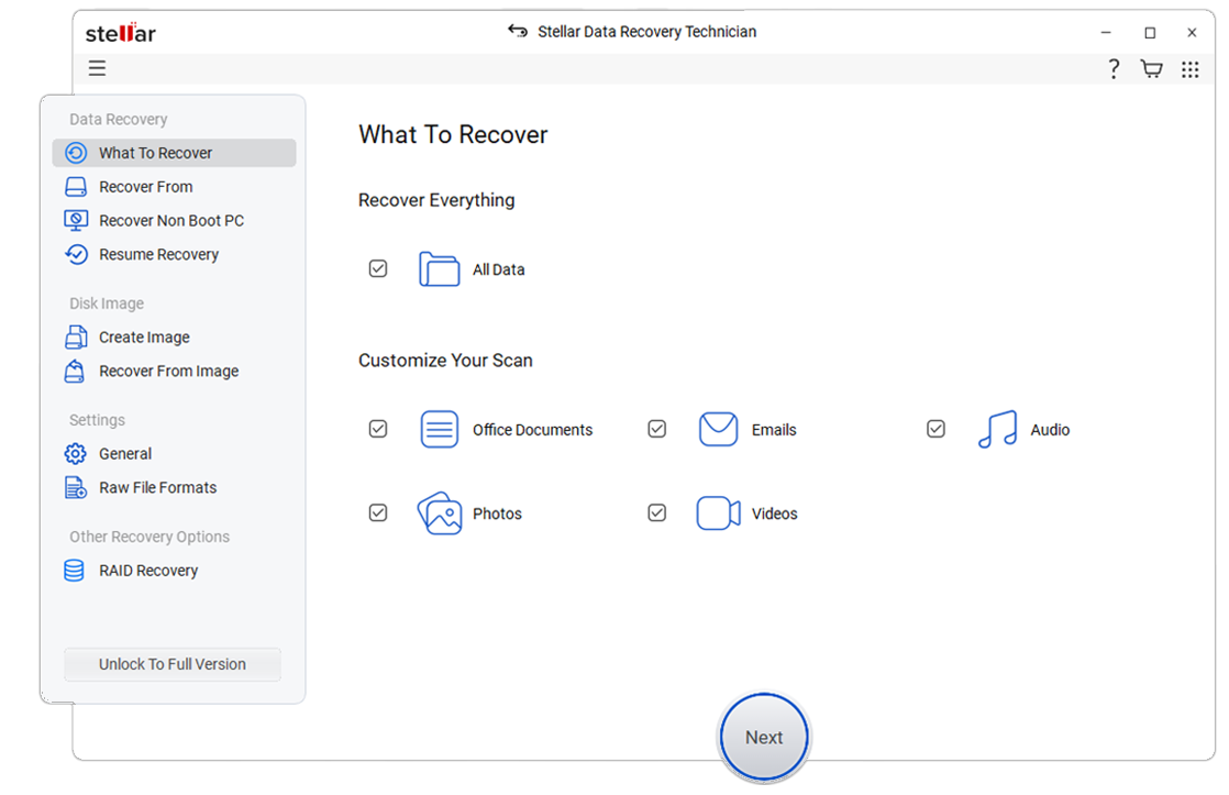 after selecting the file type to recover click next