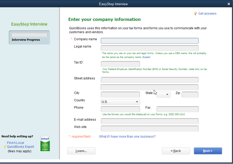 'Enter your company information