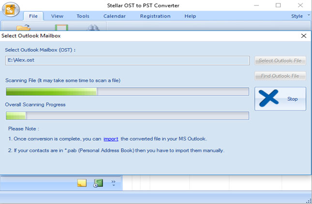 Stellar OST to PST Converter - stop scanning