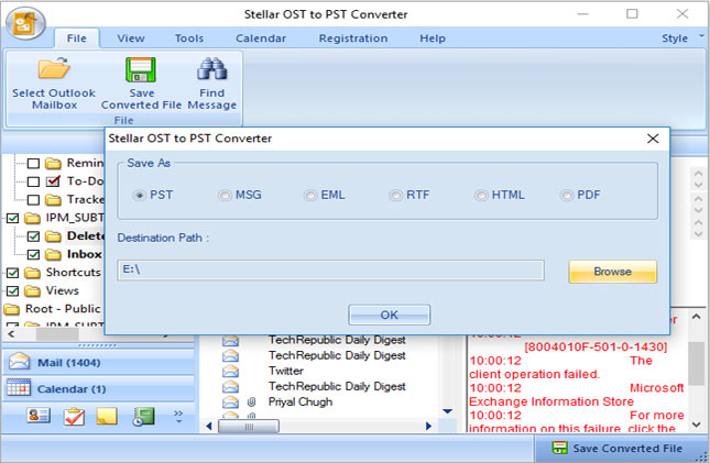 Stellar OST to PST Converter - choose location