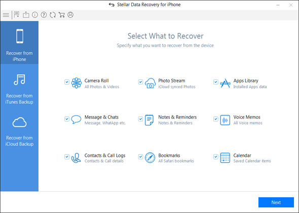 select recover photo from iphone, icloud or itunees in software