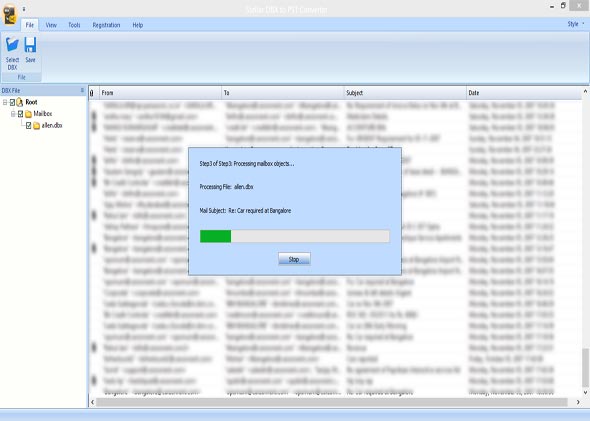 The software starts converting the Outlook Express DBX file