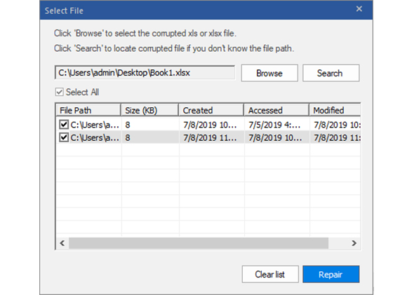 Select excel file