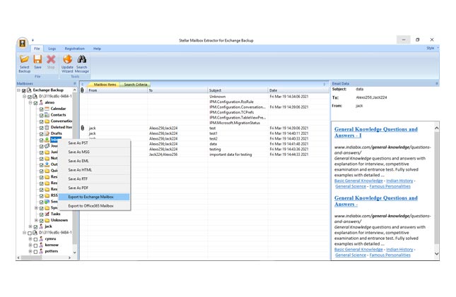 Mailbox Extractor for Exchange Backup
