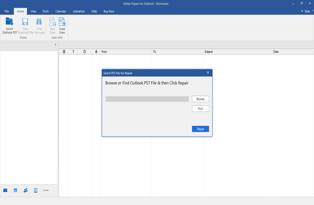 home screen of pst repair software