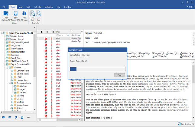 saved repaired outlook emails to pst eml msg pdf