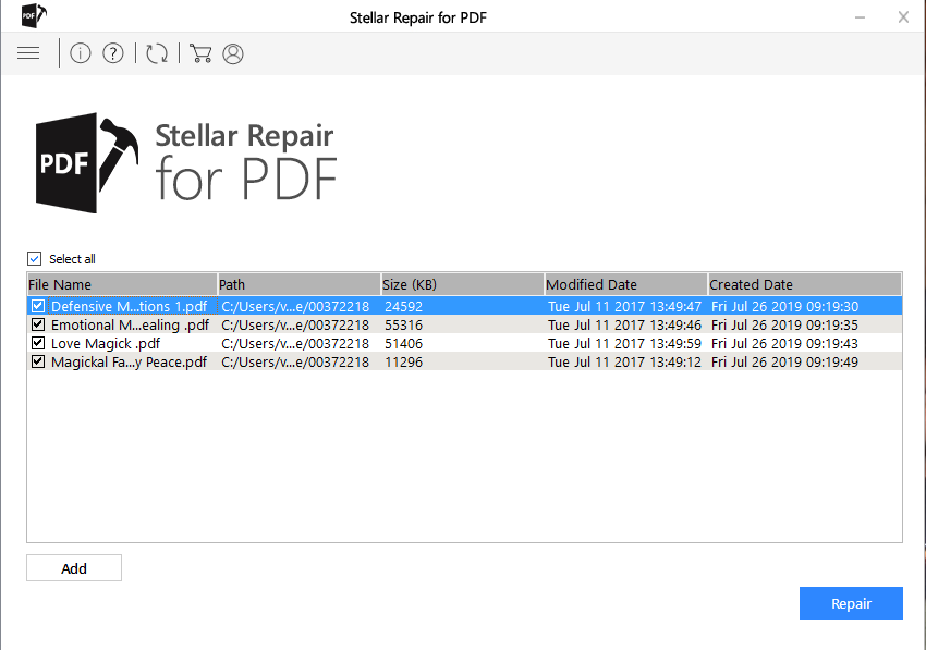 start repairing pdf file